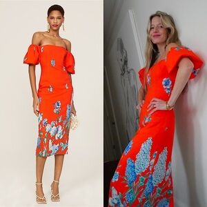 CARA CARA Floral Stretch Crepe Off Shoulder Puff Short Sleeve Sheath Dress 10